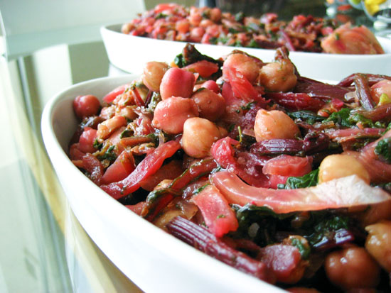Chick pea salad with fennel and spinach or beet greens